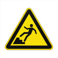 Yellow triangular warning sign depicting a person falling down steps