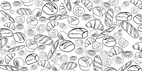 Bakery Bread and Pastry Set &ndash; Hand Drawn Vector Illustration