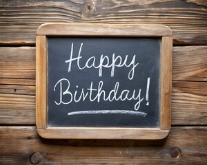 Fototapeta premium happy birthday congratulations - white chalk handwriting on a small slate blackboard