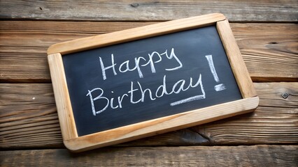 Fototapeta premium happy birthday congratulations - white chalk handwriting on a small slate blackboard
