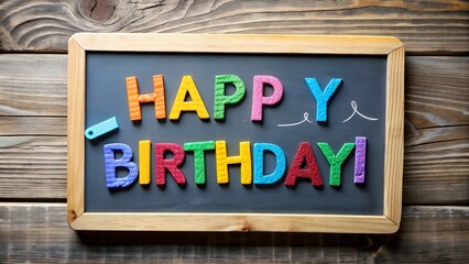 Obraz premium Happy Birthday Text in Vibrant Colors on Blackboard Label 