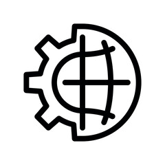 Global Management Icon Combining Earth Sphere and Cogwheel