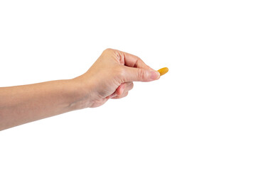 Fototapeta premium Medicine or vitamins in hand on transparent background