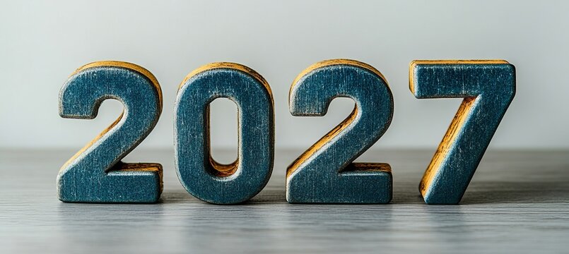 Rustic Wooden Year 2027 Design, Charming Aged Wood Characters for New Year Celebrations and Decor