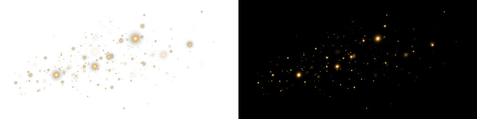 Fototapeta premium Gold dust on transparent background, scattered gold dust, glitter light effect,sparkling overlay