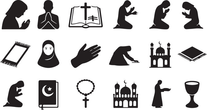 religious prayer and worship icon set