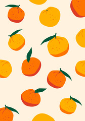 seamless pattern with fruits, Flat vector illustration of mandarins