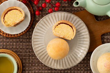 Traditional taiwanese small mung bean pastry with sweet filling.