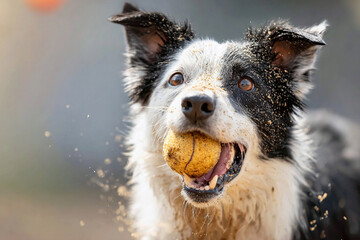 砂浜でボール遊びを楽しむボーダーコリー
