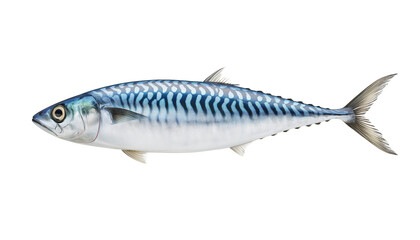 Fototapeta premium Mackerel in Profile A solitary mackerel is showcased in a profile shot, its sleek, streamlined body and vibrant markings, a testament to the sea's beauty and biodiversity.