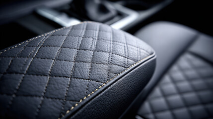 Obraz premium Luxurious dark leather texture with fine stitching detail showcases elegance of automotive interiors, enhancing overall aesthetic appeal and comfort
