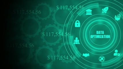 Obraz premium Data optimization concept with green neon and dollar amounts green neon dollar amounts gears