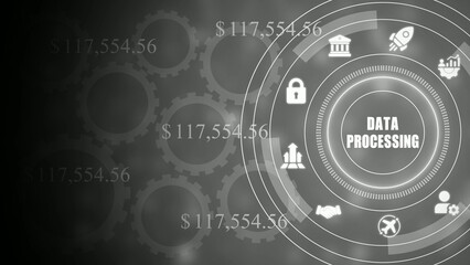 Obraz premium Data processing concept with gears and on gray background finance business