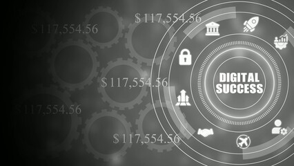 Digital success concept with gears and on gray background business finance