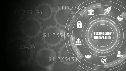 Gray technology innovation with gears and financial symbols
