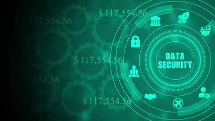 Fototapeta premium Green data security concept with gears and lock money