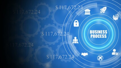 Obraz premium Blue business process infographic with financial data and blue background gears