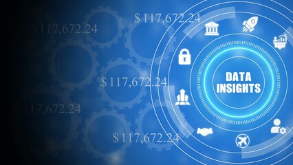 Obraz premium Blue data insights infographic with white and dollar amounts blue background white dollar amounts