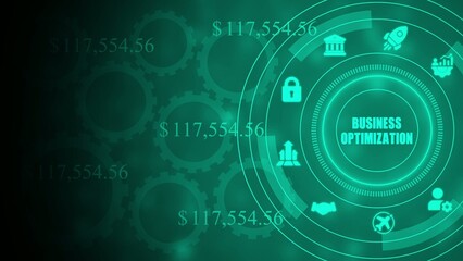 Obraz premium Business optimization concept with glowing green gears and finance money