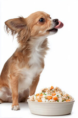 手作りごはんに舌なめずりするチワワ
