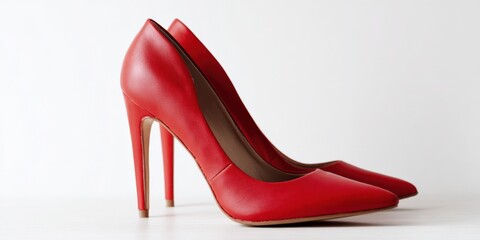 Elegant red high heels on white background with stiletto design