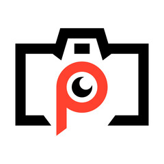 Minimal camera photography logo with letter P