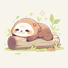 Fototapeta premium A cute cartoon sloth print. Funny sloth art illustration, print design for clothing, t-shirts, and stationery. Print template.