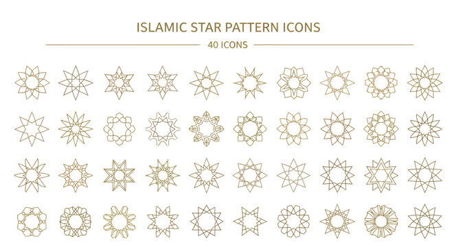 Elegant Islamic Star Pattern Collection - Minimalist Gold Geometric Icons for Branding