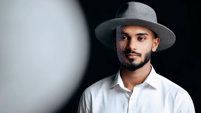 Man with Digital Face Scanning Overlay