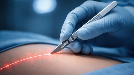 Gloved hand scalpel surgery technology ai diagnostics ar overlay laser precise gloved hand guiding scalpel with laser ar overlay for ai surgery