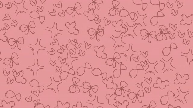 Doodle line art bows hearts infinity sparkles cute pattern suitable for romantic greetings, playful design elements, or decorative backdrops.