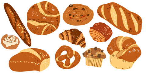 Bakery Bread and Pastry Set &ndash; Hand Drawn Vector Illustration