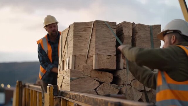 Logistics team loading cylinders onto trucks, checking stability and alignment to ensure secure transport, reliable delivery, and fuel supply continuity. cinematic color correction, natural uneven