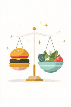 The balance between healthy salad and fatty burger