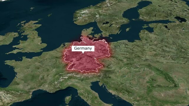Satellite view zooming out and highlighting Germany with a label