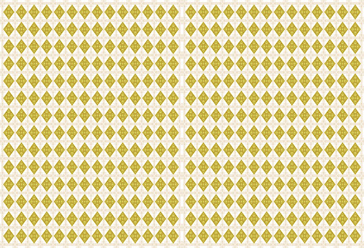 Abstract geometric seamless pattern with repeating cross and floral motifs in gold and yellow tones. Elegant vintage seamless pattern with repeating golden diamond shapes on cream background.
