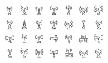 Antenna and Wireless Communication Icon Set Vector EPS10