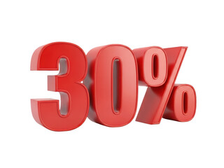 Prominent red 30 percent symbol display isolated on transparent background