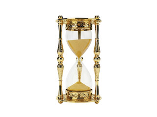 Elegant golden hourglass with ornate design isolated on transparent background