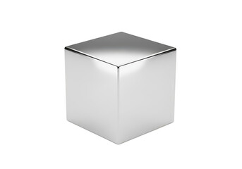 Fototapeta premium Shiny metallic cube object on white background isolated on transparent background