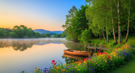 Fototapeta premium boat on the lake