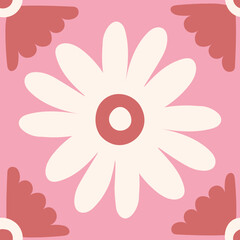 Pink Daisy Floral Seamless Pattern. Hand Drawn Romantic Chamomile Flowers. Abstract pastel Blossom Background with curvy rippled petals. Vector illustration in minimal style