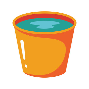 Holi color water bucket vector illustration for festival banner, neighborhood splash event signage, spring celebration party supplies branding design