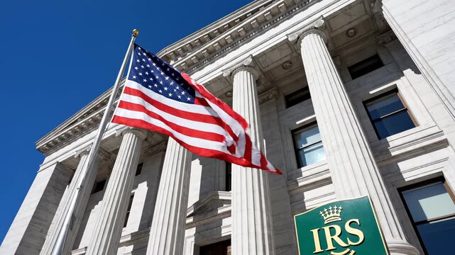 US IRS building with flag