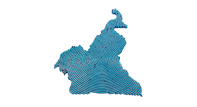 Cameroon map made of blue spheres in a spiral pattern