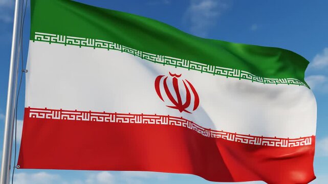 Iranian flag waving in sky