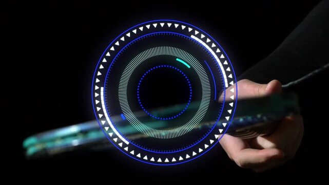 Animation of scope scanning over caucasian male tennis player