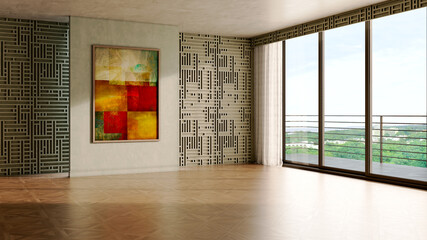 Obraz premium Large luxury modern bright interiors Living room mockup illustration 3D rendering