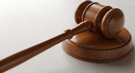 Obraz premium Emblematic wooden gavel and sound block, representing justice, legal authority, and the judicial process in a courtroom or auction setting