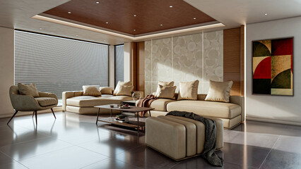 Obraz premium Large luxury modern bright interiors Living room mockup illustration 3D rendering
